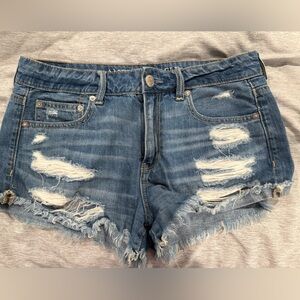 American Eagle Outfitters Blue Distressed Jean Shorts